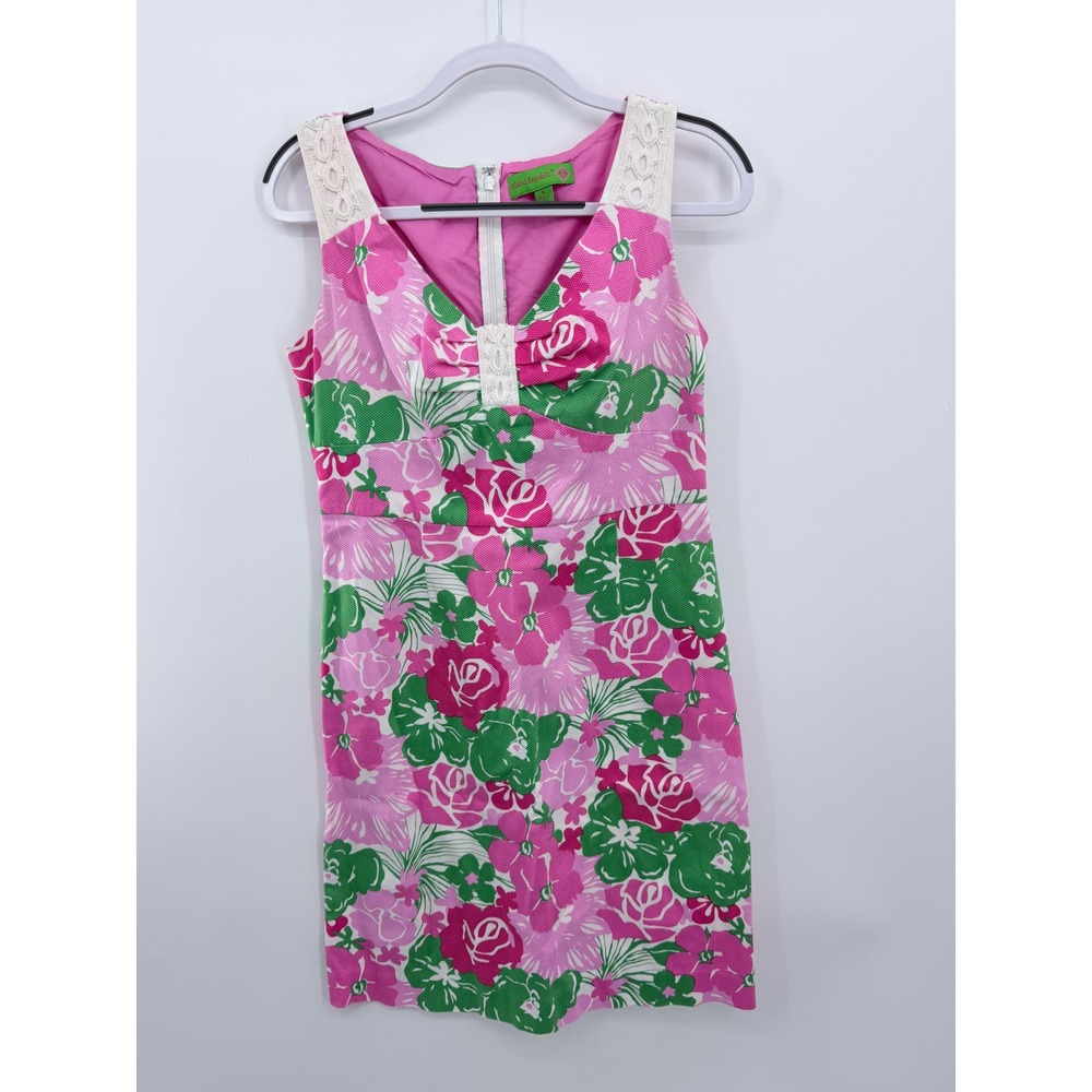 Island Republic Size 6 Sleeveless Shift Dress Pink Tropical Floral Resort Cruise